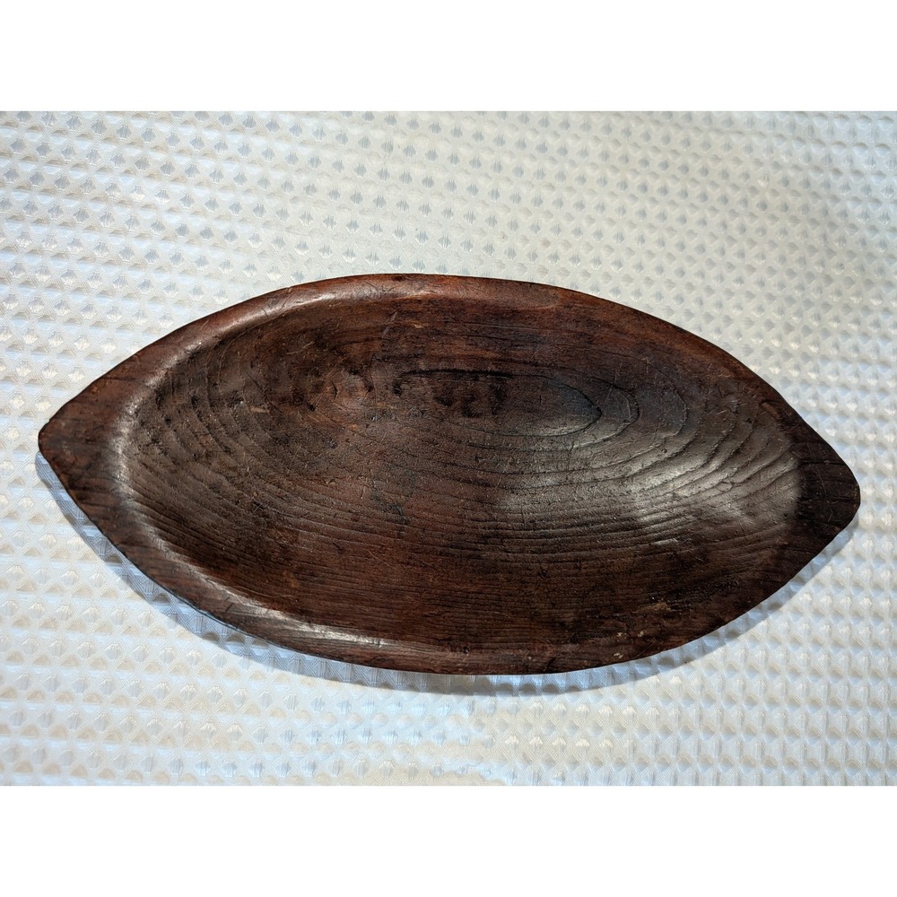 Wooden Bowl Canoe style Hand Carved vintage rustic 11" for treats or loose items